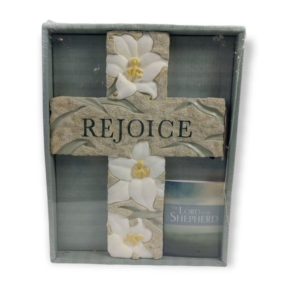 Resin Cross Rejoice and The Lord is My Shepherd Book 2006 New - Picture 1 of 3